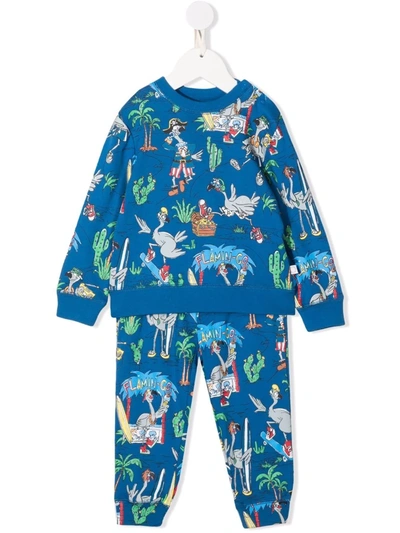 Stella Mccartney Babies' Flamingo-land Fleece Tracksuit In Blue