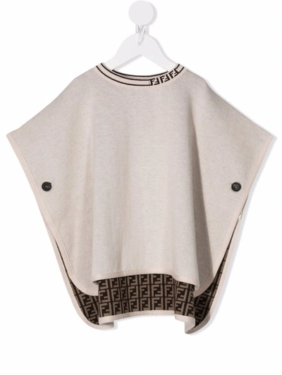 Fendi Babies' Monogram Cotton-cashmere Poncho In Neutrals