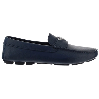 Prada Men's Leather Loafers Moccasins In Blue