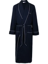 Derek Rose Polka-dot Jacquard-stripe Cotton Robe In Blue