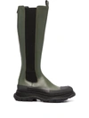 Alexander Mcqueen 40mm Tread Slick Leather Tall Boots In Green