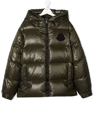 Moncler Teen Logo-patch Puffer Coat In Green