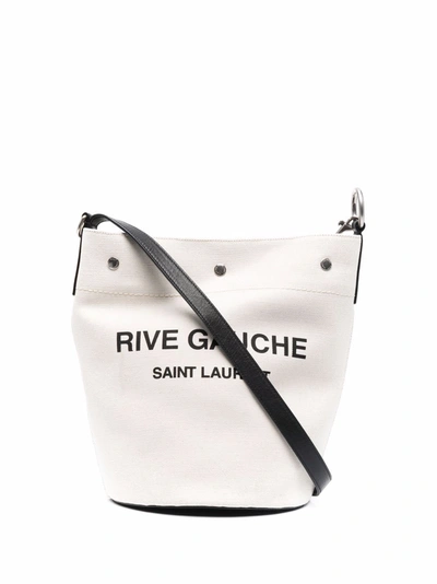 Saint Laurent Logo-print Bucket Shoulder Bag In White