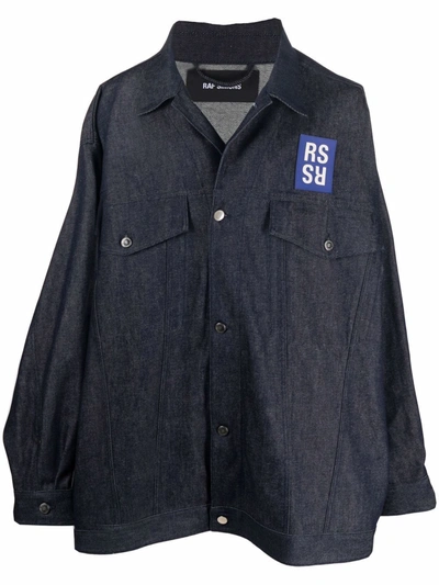 Raf Simons Navy Blue Logo Denim Shirt Jacket