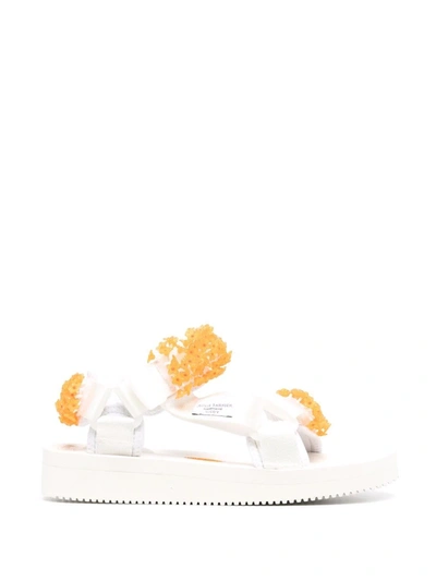 Cecilie Bahnsen X Suicoke Maria Hand-embroidered Sandals In White,orange