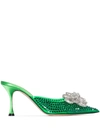 Mach&mach Carrie Crystal Flower Pointed Toe Mule In Grün