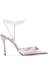 Mach&mach Diamond Of Elizabeth Embellished Pvc And Patent-leather Sandals In Rosa