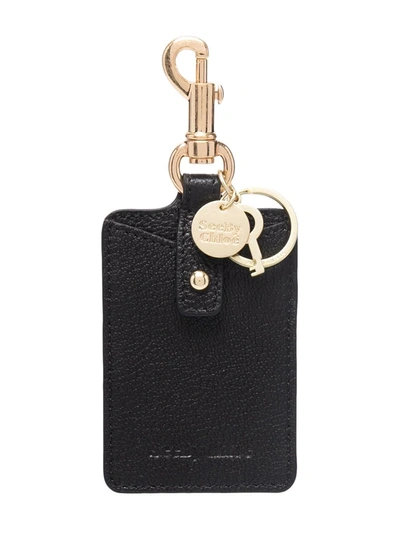 See By Chloé Embossed-logo Leather Keychain In Black
