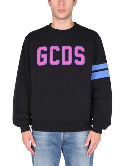 Gcds Logo Embroidered Cotton Sweatshirt In Black