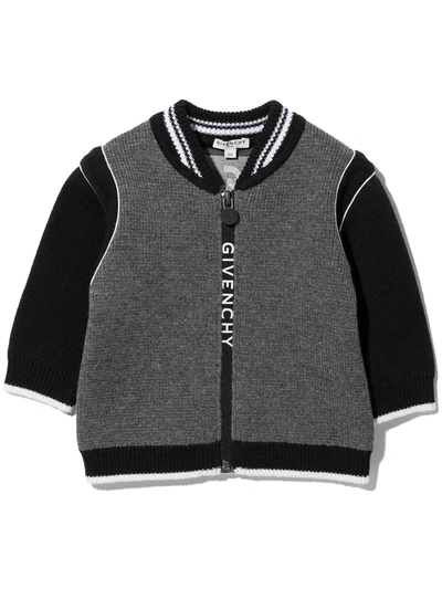 Givenchy Babies' Logo-print Knitted Bomber Jacket In Nero-grigio