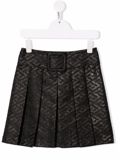 Versace Black Skirt With Greca Print Kids In Nero