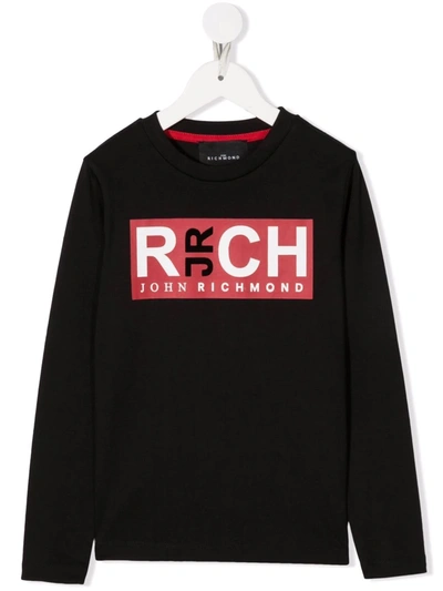 John Richmond Junior Logo Print T-shirt In 黑色