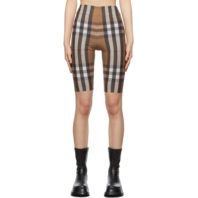 Burberry Check Print Stretch Jersey Cycling Shorts In Brown