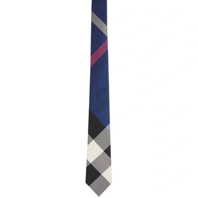 Burberry Navy Silk Check Jacquard Modern Cut Tie In Cobalt