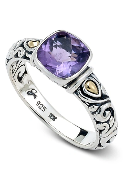 Samuel B. 18k Yellow Gold & Sterling Silver Cushion Amethyst Ring In Purple