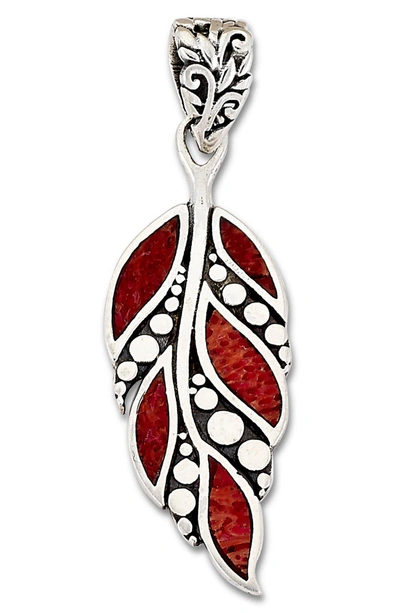 Samuel B. Sterling Silver Coral Leaf Pendant In Red