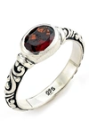 SAMUEL B. STERLING SILVER OVAL GARNET FILIGREE RING