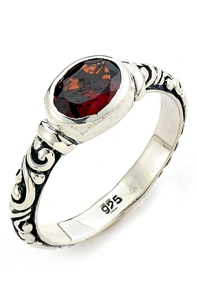 Samuel B. Sterling Silver Oval Garnet Filigree Ring In Red