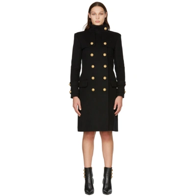 Balmain Black Wool & Cashmere Double-breasted Coat