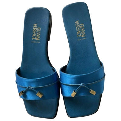 Pre-owned Versace Velvet Sandals In Turquoise