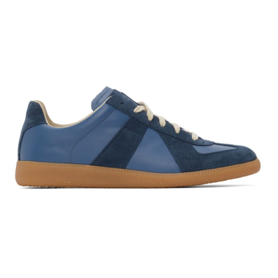 Maison Margiela Replica Leather Sneakers With Suede Inserts In Blue