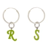 Raf Simons Silver & Green Logo Earrings In Silver,green
