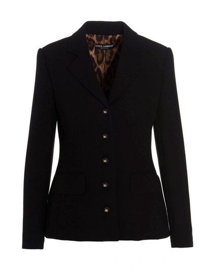 Dolce & Gabbana Black Striped Wool Blazer Jacket