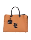 ERMANNO SCERVINO CAMEL-COLORED LARGE SHOPPING BAG WITH GOTHIC LOGO,D393S405CZY 61336