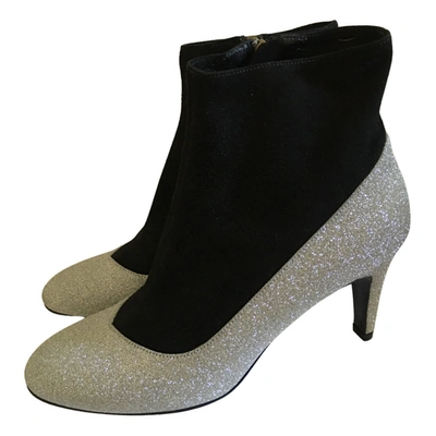 Pre-owned Michel Vivien Glitter Ankle Boots In Silver