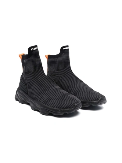 Diesel Teen Ribbed Sock-style Sneakers In Grey