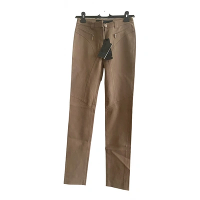 Pre-owned Escada Leather Slim Pants In Brown