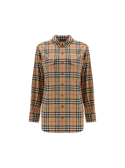 Burberry Lapwing Shirt In Vintage Check Cotton Print In Beige