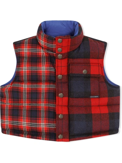 Dolce & Gabbana Kids' Checked-patchwork Cropped Gilet In Blue