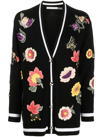 Alice And Olivia Bradford Embellished Wool Blend Grandpa Cardigan In Blackmulti