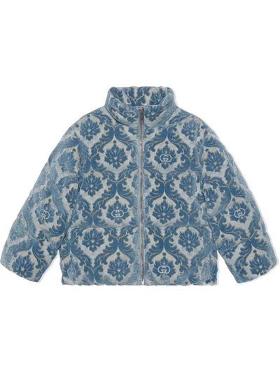 Gucci Kids' Gg Velvet Padded Jacket In Blue