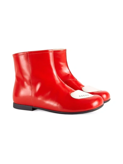 Gucci Kids' Heart Logo Leather Booties In Red