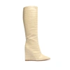 Schutz Asya Up Croc-print Wedge Tall Boots In Eggshell
