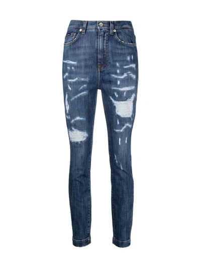 Dolce & Gabbana Distressed High-rise Skinny Jeans In Blue