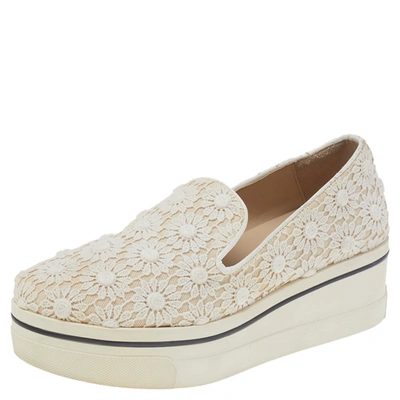 Pre-owned Stella Mccartney Cream Floral-lace Slip On Sneakers Size 36