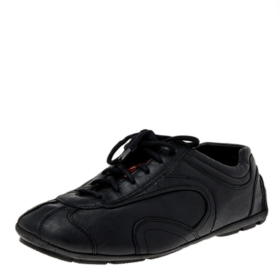 Pre-owned Prada Black Leather Low Top Sneakers Size 40.5