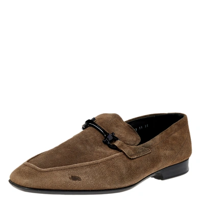 Pre-owned Ferragamo Grey Suede Gancini Slip On Loafers Size 45