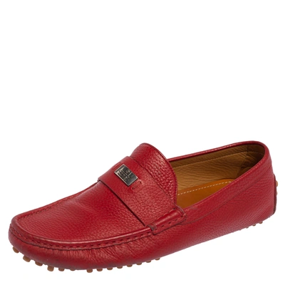 Pre-owned Gucci Red Leather Slip On Loafers Size 41