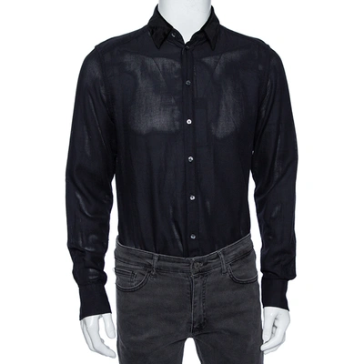 Pre-owned Dolce & Gabbana Black Cotton Mesh Velvet Collar Detail Gold Label Shirt M