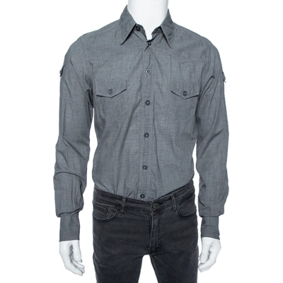 Pre-owned Dolce & Gabbana Grey Micro Checkered Cotton Sicilia Fit Shirt M