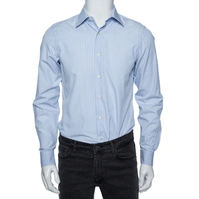 Pre-owned Valentino Sky Blue Striped Cotton Tailored Fit Shirt M