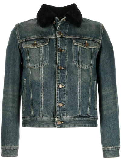 Saint Laurent Shearling-collar Denim Jacket In Blue