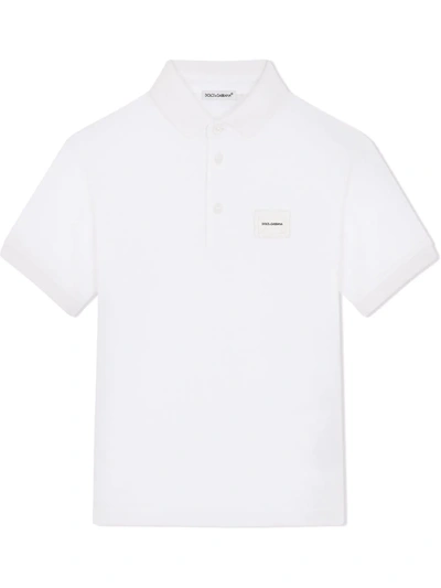 Dolce & Gabbana Kids' Cotton Logo-patch Polo Shirt In White