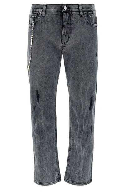Dolce & Gabbana Ripped Straight Leg Jeans In Grey