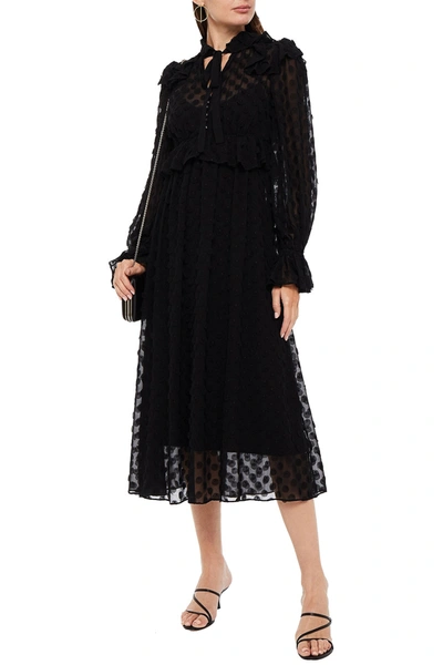 Zimmermann Embellished Ruffled Jacquard Midi Dress In Black
