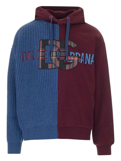 Dolce & Gabbana Sweatshirt In Jersey And Wool With Hood And Patch In Multi-colored
